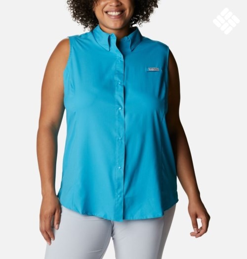 Women's Columbia PFG Tamiami Sleeveless Shirts Turquoise | Plus Size CA-E6835